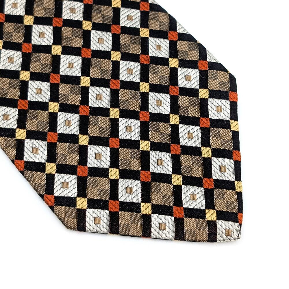 Vintage 90s Emilio Romano Silk Tie Geometric Retro Preppy MCM Dark Academia